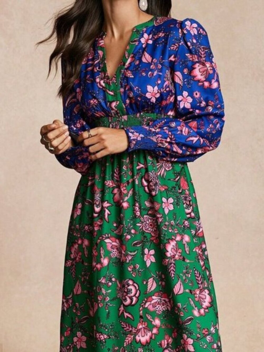 Multicolor Boho Women's Fitted Spliced Print Dress